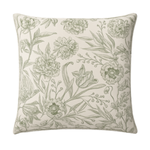 ALMOFADA BRANCA COM FLORES VERDES