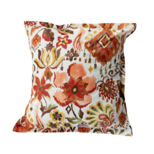 ALMOFADA QUADRADA IKAT FLORAL LARANJA FUNDO BRANCO