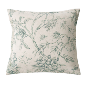 ALMOFADA QUADRADA PADRÃO PAVÃO VERDE FUNDO BEGE