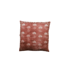 ALMOFADA QUADRADA TERRACOTA COM PADRÃO PALMEIRAS BEGE (DUPLA FACE)
