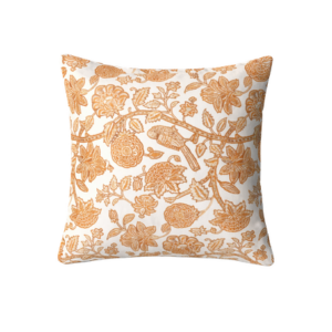 ALMOFADA QUADRADA PADRÃO PASSAROS AMARELOS FUNDO BRANCO