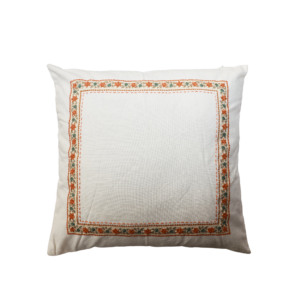 WHITE WITH FLORAL BORDER SQUARE CUSHION