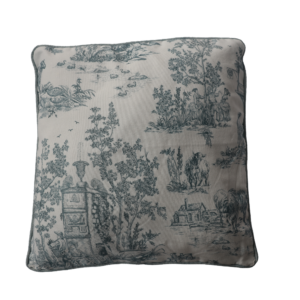 LIGHT BLUE TOILE DE JOUY WITH LIGHT BLUE PIPING SQUARE CUSHION