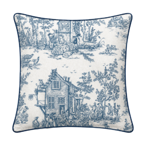 DARK BLUE TOILE JOUY CUSHION WITH BIAS