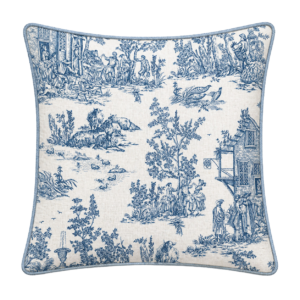 LIGHT BLUE TOILE JOUY CUSHION WITH BIAS