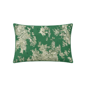 ALMOFADA RETANGULAR TOILE JOUY BEGE COM FUNDO VERDE
