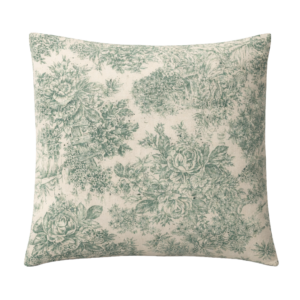 GREEN TOILE DE JOUY WITH ROSES SQUARE CUSHION