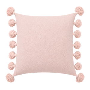 LIGHT PINK SQUARE CUSHION WITH TASSELS