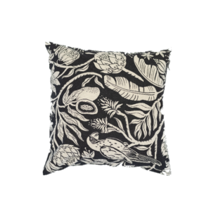 BLACK SQUARE CUSHION WITH WHITE PATTERN
