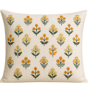 YELLOW AND GREEN FLOWERISH PATTERN SQUARE CUSHION