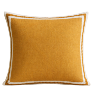 MUSTARD WITH WIDE WHITE PIPING SQUARE CUSHION