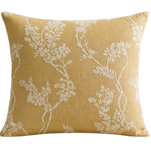 YELLOW CUSHION WITH WHITE EMBROIDERY