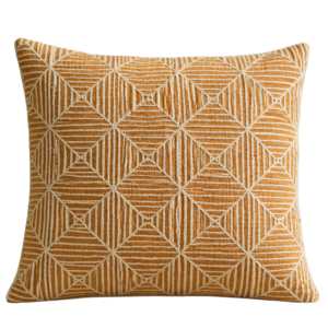 YELLOW WITH GEOMETRIC EMBROIDERY SQUARE CUSHION