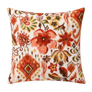 ALMOFADA QUADRADA IKAT FLORAL LARANJA FUNDO BRANCO