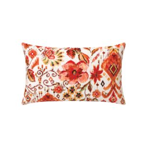 ALMOFADA RETANGULAR IKAT FLORAL LARANJA FUNDO BRANCO