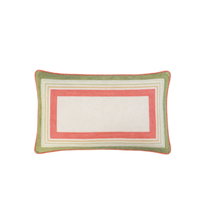 ALMOFADA RETANGULAR COM RECTANGULO VERMELHO E VERDE