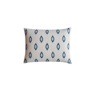 IKAT WITH BEIGE BACKGROUND AND BLUE PATTERN SQUARE CUSHION