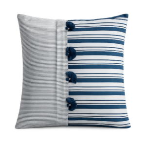 BLUE AND WHITE STRIPES SQUARE CUSHION WITH TASSELS
