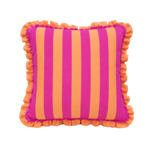 ORANGE AND PINK STRIPED CUSHION WITH RUFFLE