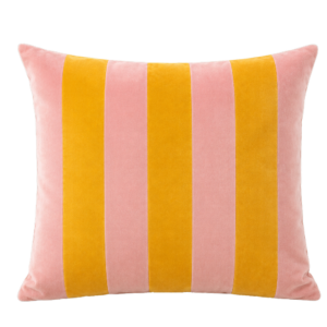 YELLOW AND PINK VELVET STRIPED CUSHION