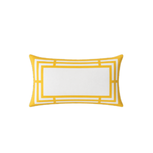 WHITE RETANGULAR CUSHION WITH YELLOW GEOMETRIC BOLDER
