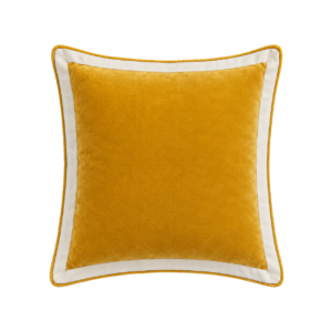 ALMOFADA QUADRADA VELUDO AMARELO COM BARRA BRANCA