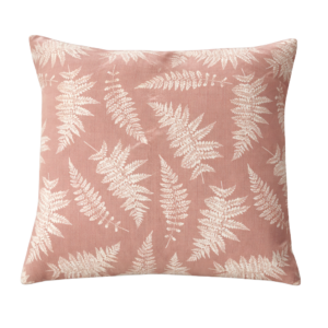 ALMOFADA QUADRADA PADRÃO FOLHAS BEGE COM FUNDO ROSA VELHO