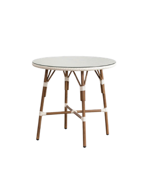 ROUND ALUMINUM AND SYNTHETIC RATTAN TABLE