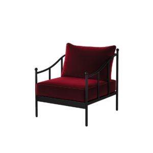BURGUNDY VELVET - BLACK IRON ARMCHAIR