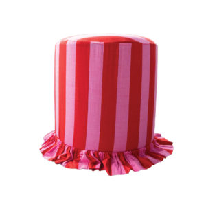 TERRACOTTA VELVET POUF COVER - PINK AND RED STRIPES