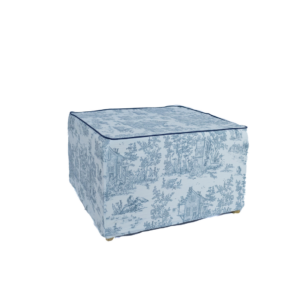 LIGHT BLUE TOILE JOUY SQUARE SOMMIER WITH DARK BLUE EDGING