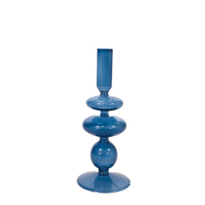 CASTIÇAL VINTAGE VIDRO FINO AZUL - 20CM