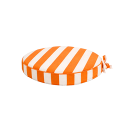 ROUND ORANGE GARDEN CUSHION WITH WHITE STRIPES