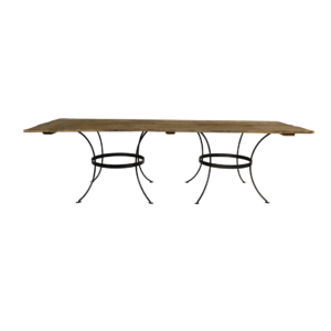 TAMPO DE MESA DE MADEIRA RÚSTICA RECTANGULAR COM PÉS DE FERRO PRETO