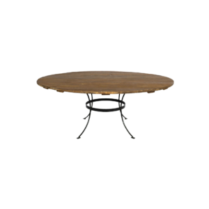 MESA DE MADEIRA RÚSTICA REDONDA COM PÉ DE FERRO PRETO