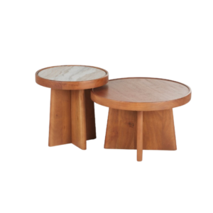 MESA DE CENTRO DE MADEIRA E MÁRMORE