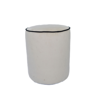BEIGE CYLINDER POUF WITH BLACK EMBOSSING
