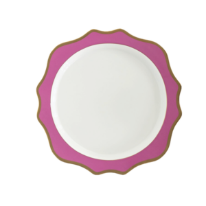 WHITE, PINK, AND GOLD CERAMIC CHARGER PLATE