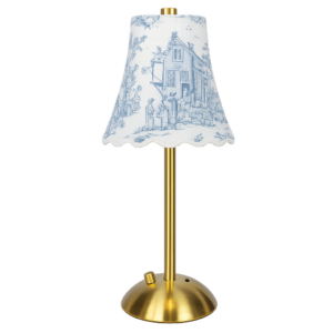 CANDEEIRO A BATERIA COM ABAT JOUR TOILE JOUY AZUL CLARO