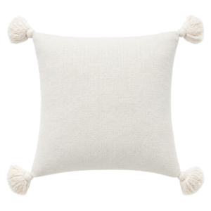 WHITE SQUARE CUSHION WITH TASSELS