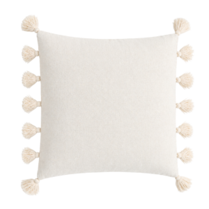 WHITE SQUARE CUSHION WITH TASSELS