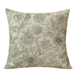 ALMOFADA QUADRADA BEGE COM FLORES VERDES