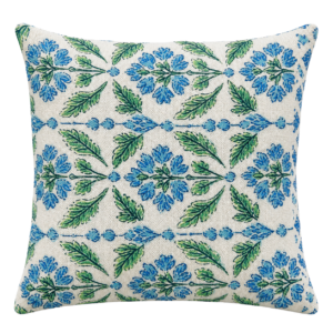 BLUE AND GREEN FLORAL SQUARE CUSHION