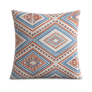 BLUE AND TERRACOTTA ETHNICA GEOMETRIC SQUARE CUSHION